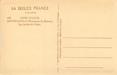 Les Jardins du Casino — Monte-Carlo (Księstwo Monako) — YVON 420 — Rewers