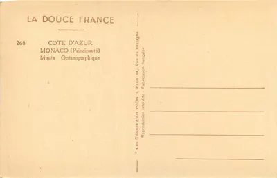 Mônaco — Museu Oceanoográfico — Edições de Arte YVON — Verso