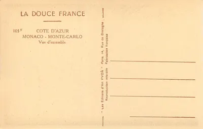 Monako - Monte-Carlo — Widok ogółem — Éditions d'Art YVON, n°105 — Rewers