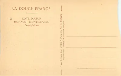 Monaco - Monte-Carlo — General View — Art Editions YVON, no. 109 — Back