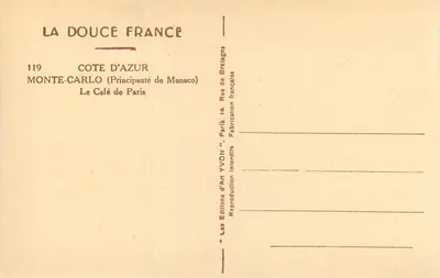 Monte-Carlo — Kawiarnia de Paris — Wydawnictwo Art Yvon, nr 119 — Rewers