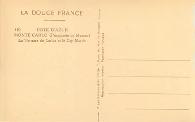 Monte Carlo — Terrazza del Casinò e Capo Martin — Edizioni d'Arte YVON — Verso