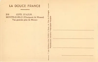 Monte-Carlo — Ogólny widok z Monako — Éditions d'Art YVON — Rewers