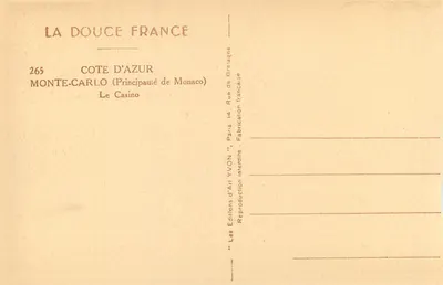 The Casino of Monte-Carlo — Principality of Monaco — Éditions d'Art YVON — Back