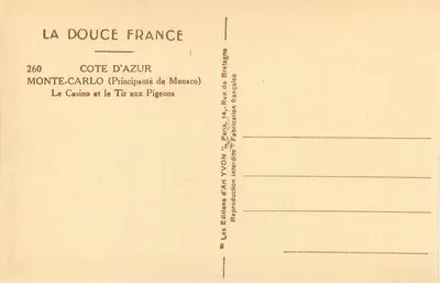 Monte-Carlo — The Casino and the Pigeon Shooting — Éditions d'Art YVON — Back