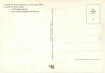 De koninklijke familie van Monaco — De Sovraine Prins, Prinses Grace, Prins Albert, Prinses Caroline en Prinses Stéphanie — Cliché Gianni BOZZACCHI — Achterkant