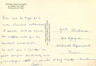 Massif de l'AIR — Palmeraie de TIMIA — Foto Maurice ASCANI — Rewers
