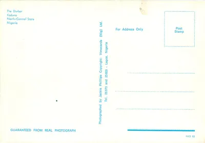 Durbar de Kaduna — Norte-Central — Nigéria — editor Phillips Phillips Ltd. NIG 82 — Verso