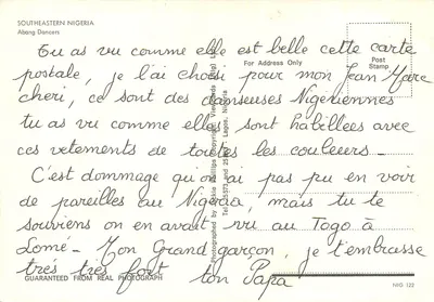Dançarinas Abang — Sudeste da Nigéria — Viewcards (Nig) Ltd, Lagos — Verso