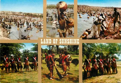 Pescadores e dançarinos na «Land of Sunshine» — Nigéria — editor Phillips Phillips (Nig) Ltd. NIG 103