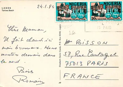 Lagos - Tarkwa Beach — vista da praia e barcos — Elisabeth Seriki Cards, n°6246 — Verso