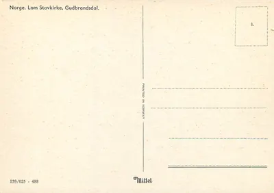 Lom Stavkirke, Gudbrandsdal — Noruega — editor Mittel, n° 488 — Verso