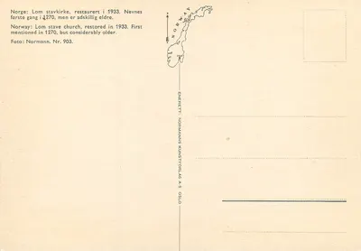 Lom stavekirke — Norwegia — wydawca Normann, nr 903 — Rewers