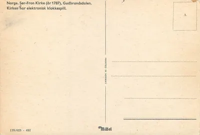 Igreja de Sør-Fron — Gudbrandsdalen — Mittel, n° 139/025 - 492 — Verso