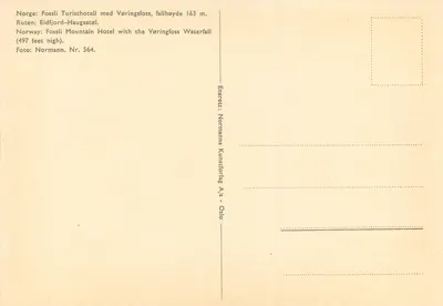 Vøringfoss — wodospad o wysokości 163 m — Normanns Kunstforlag A/s, Oslo, nr 564 — Rewers