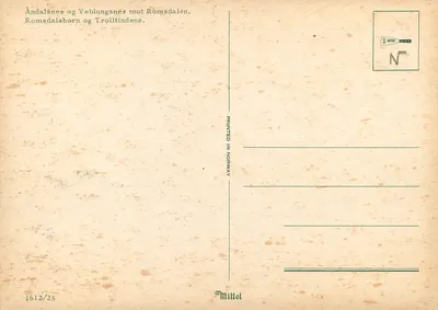 Åndalsnes i Veblungsnes przed Romsdalen — Góry Romsdalshorn i Trolltindene — Millet, n°1612/25 — Rewers