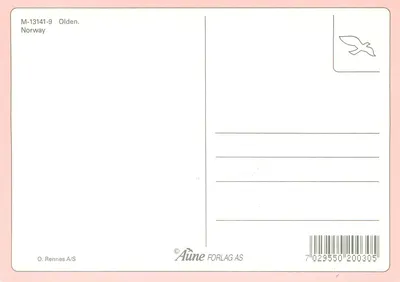 Olden — widok panoramiczny z kościołami i górami — Aune FORLAG AS — Rewers