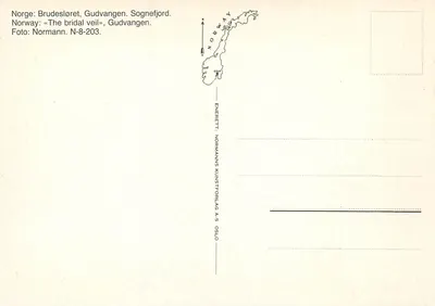 Brudesløret — Gudvangen, Sognefjord — Normanns Kunstforlag AS — Verso
