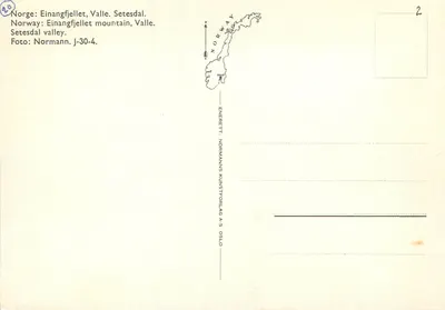 Einangfjellet — montanha na valesdal — Normanns Kunstforlag A/S Oslo, série J-30-4 — Verso