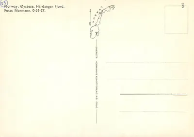 Øystese, Hardangerfjord — widok panoramiczny — Normanns Kunstforlag AS Oslo, n° 0-51-27 — Rewers