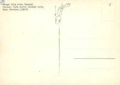 Valle kirke, Setesdal — editor Normanns Kunstforlag AS, Oslo — Verso