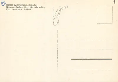 Byglandsfjord, Setesdal — dolina Setesdal — Normanns Kunstforlag AS Oslo, n° J-28-18 — Rewers