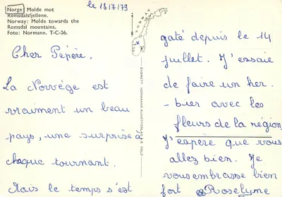 Noruega: Molde em direção aos montes Romsdalsfjell — Editor Normann, T-C-36 — Verso