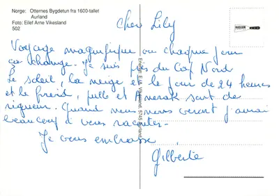 Noruega — Otternes Bygdetun do século 16 — editor E. LA Vikesland, n° 502 — Verso
