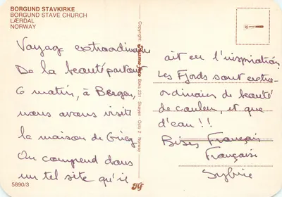 Borgund Stavkirke — Norweska drewniana świątynia — wydawca Skoyen, nr 5890/3 — Rewers