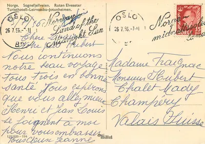 Norwegia, Sognefjellveien — Ruten Elveseter — Turisthotell-Leirvassbu-Jotunheimen — wydawca Mittet, nr 139/025-194 — Rewers