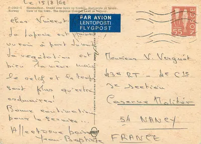 Hammerfest — widok z lotu nad portem i fiordem — wydawca Knut Kunstforlag, nr F-2562-5 — Rewers