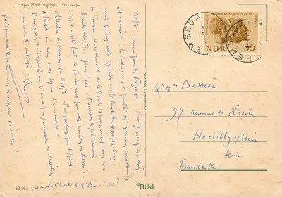 Kościół i drewniany kościół w Torpo, Hallingdal, Norwegia — wydawca wypisany 'PRINTED IN NORWAY' — Rewers