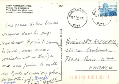 Geirangerfjord — widok z drogi Ørnevegen — wydawca Per Merok, nr 9124 — Rewers