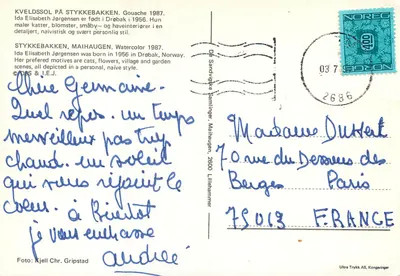 Kveldssol på Stykkebakken — pintura aquarelada — Ida Elisabeth Jørgensen, De Sandvige Samlinger — Verso