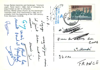 Røldal Stavkirke — Igreja de madeira — Editor Normanns Kunstforlag A/S, Oslo — Verso