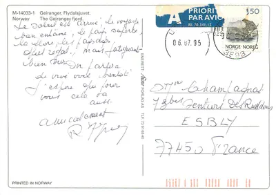 Geiranger — Fjord norueguês — editor Anne Forlag AS, n° M-14033-1 — Verso