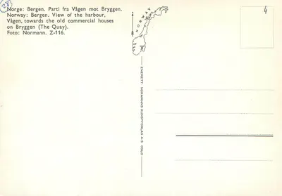 Bergen — Vista do porto em direção a Bryggen — Normann Z-116 — Verso