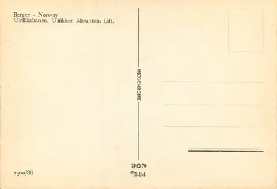 Bergen - Norwega — Ulrikkabanen, Ulrikken Mountain Lift — Mexichrome, n° 2300/86 — Rewers