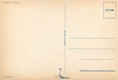 Bergen — widok panoramiczny i miejski — wydawca Mittet, nr 2300/44 — Rewers