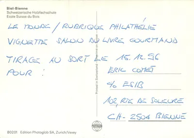 Biel-Bienne — Szkoła Szwajcarska z Drewna — Wydawnictwo Photoglob SA, Zurych/Vevey, nr 80201 — Rewers