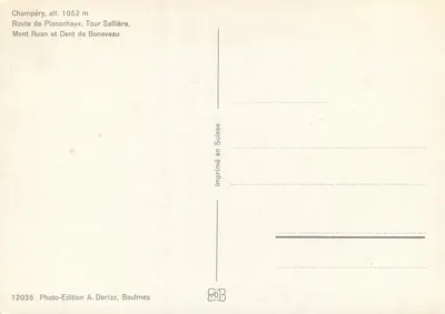 Champéry — Trasa do Planachaux, Mont Ruan i Dent de Bonaveau — Photo-Edition A. Deriaz, Baulmes — Rewers