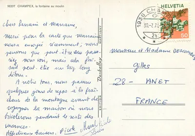 Champex, fontanna przy młynie — wydawnictwo Darbelley, nr 16207 — Rewers