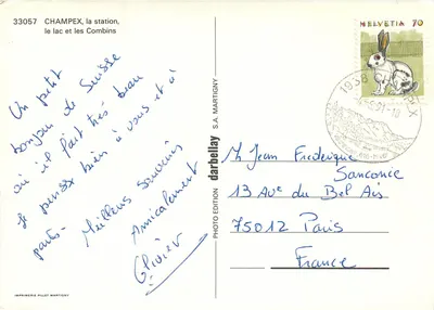 Champex, stacja, jezioro i Combins — darbellay S.A. MARTIGNY, n° 33057 — Rewers
