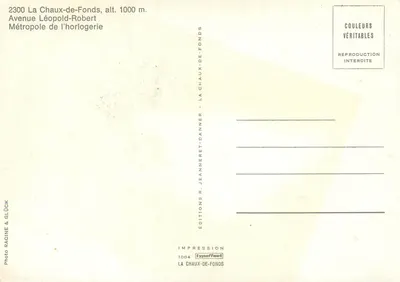 La Chaux-de-Fonds — Avenue Léopold-Robert — Edizioni R. Jeanneret-Danner — Verso