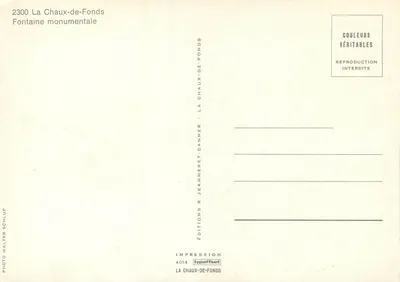 La Chaux-de-Fonds — Fonte Monumental — Edições Walter Danner — Verso