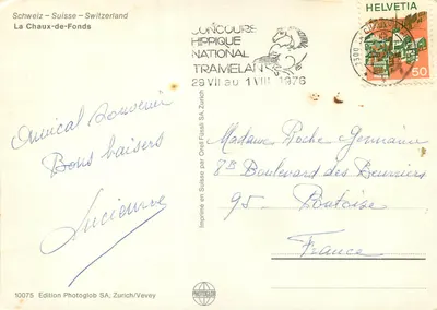 La Chaux-de-Fonds — vista panorâmica e praças — Edição Photoglob SA, Zurique/Vevey, n°10075 — Verso