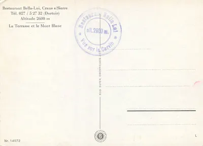 Taras restauracji Bella-Lui — Crans-s/Sierre — Widok na Mont Blanc i Mont Carvin — Rewers
