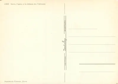Sierre, a igreja e o castelo dos Vidomnes — Edição Darbellelay, n° 12902 — Verso