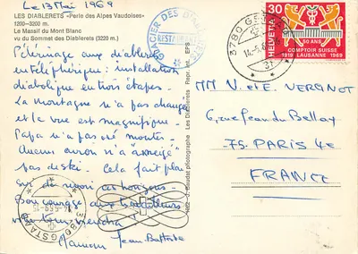 Les Diablerets — Perła Alp Wałdowych — widok ze szczytu Les Diablerets (3220 m.) — J. Baudat Repr. Int. EPS — Rewers