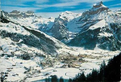 Engelberg com Hahnen 1017 m acima do nível do mar — vista panorâmica nevada — Verlag Engelberger, Stans, n° 6283